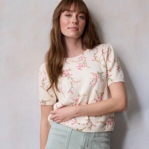 LC Lauren Conrad Cream Sweater with Pink Floral Detail